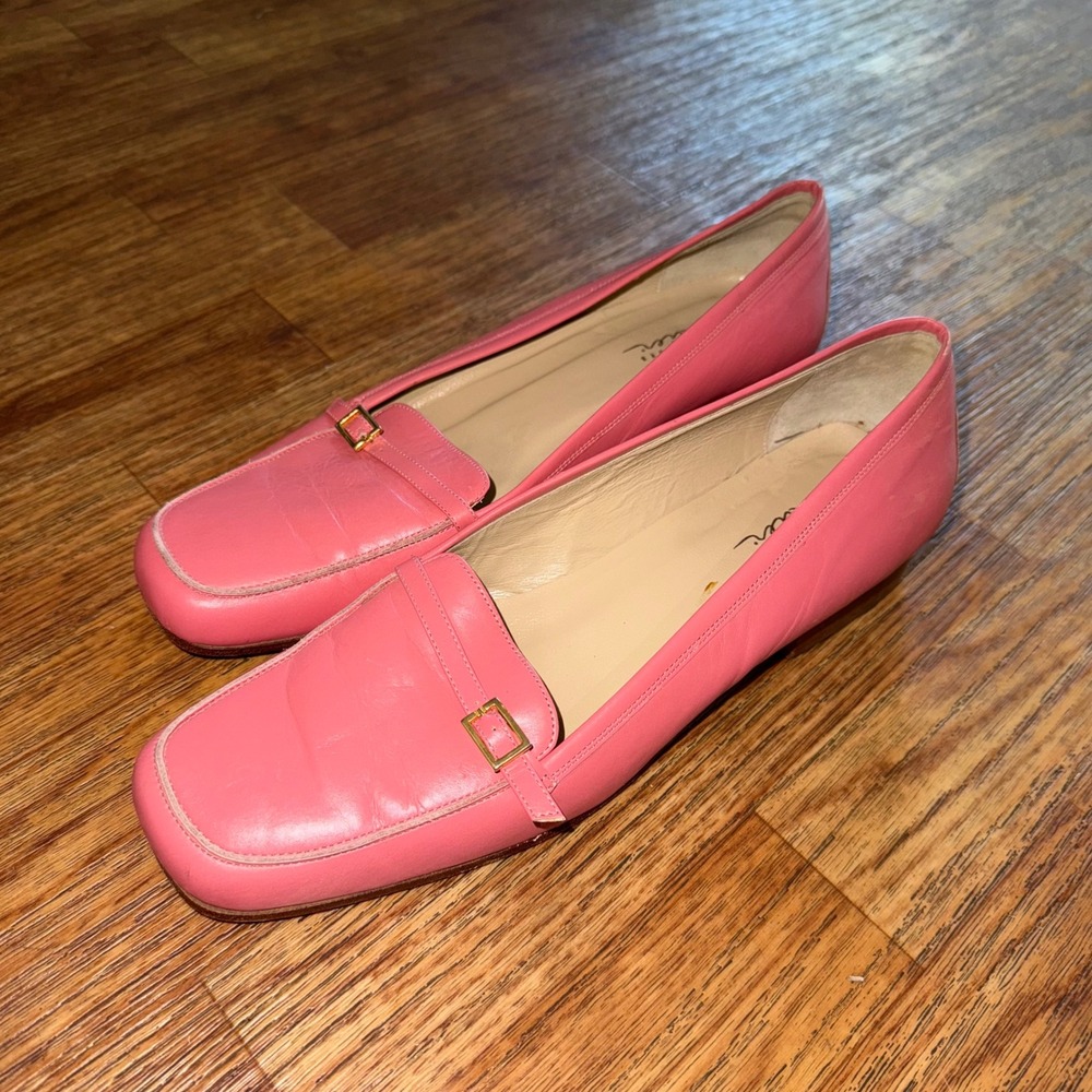 Classiques Entier Pink Loafers Italian Leather Block Heel Slip On Shoes Size 10M